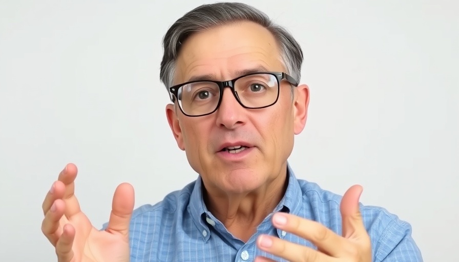 Middle-aged man explaining concept on video call.