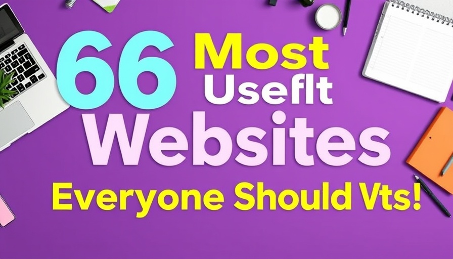 66 Most Useful Websites text on purple background with laptop and notebook.