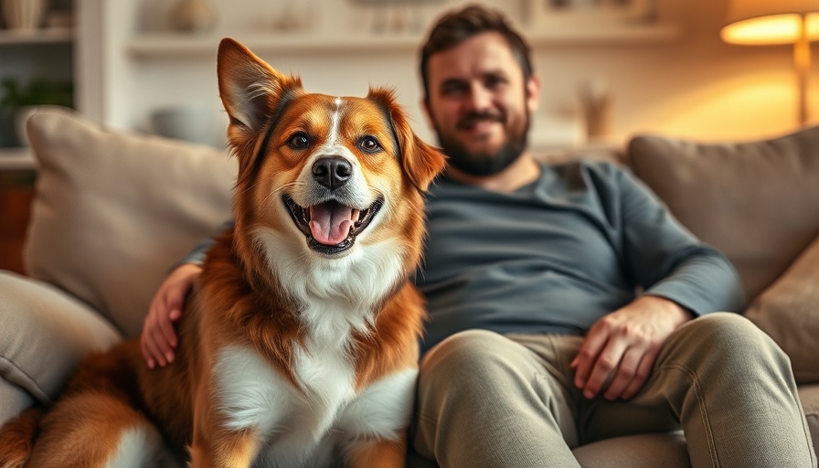 Dog and man enjoying sofa time, pets in family