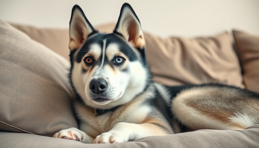 Humorous husky giving side-eye on cozy couch - pets in family.