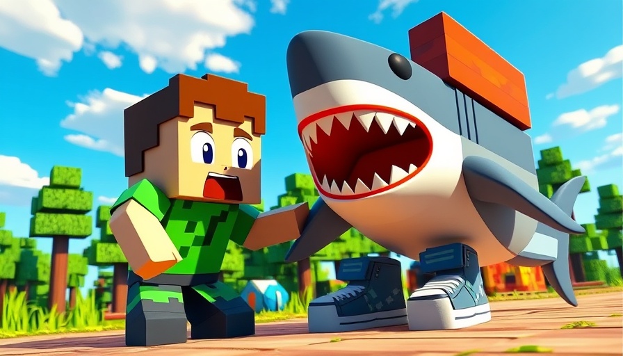 Pet comedy cartoon with Minecraft character and shoe-wearing shark.