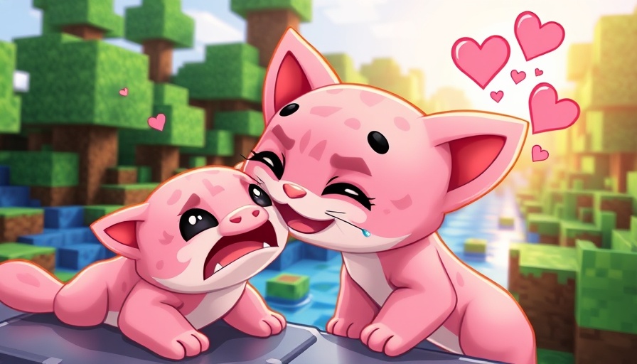 Playing as a HELPFUL AXOLOT kitten in Minecraft with colorful heart bubbles.