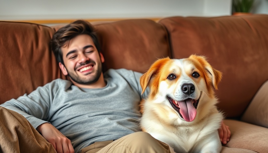 Funny pet stories with a man and his surprised dog on a sofa.