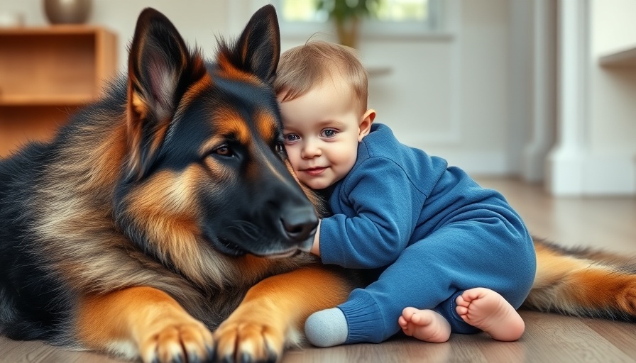 Charming moment between German Shepherd and baby bonding.
