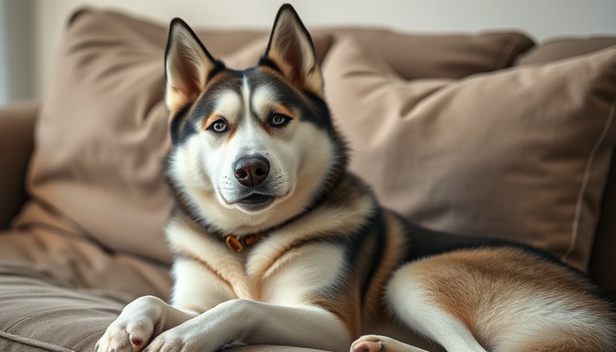 Funny pet stories: Husky dog giving side-eye on a couch.