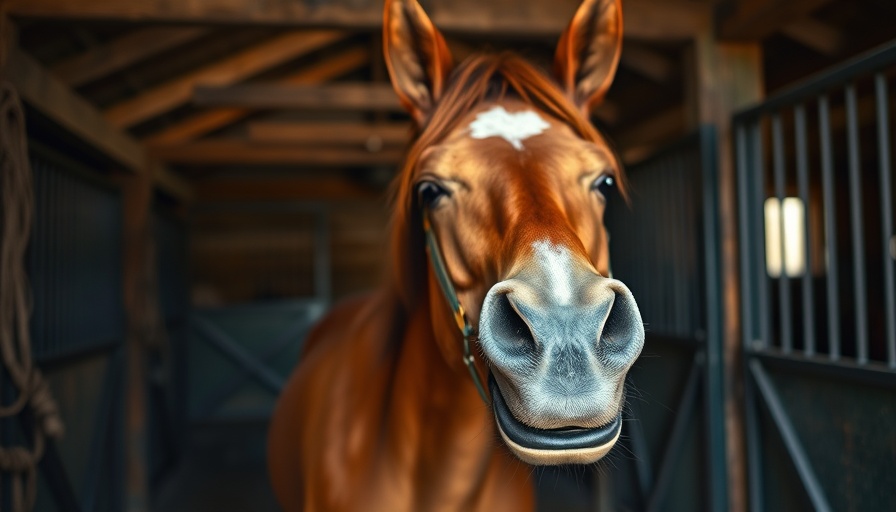 Amusing horse with a funny expression in a stable, illustrating funny pet stories.