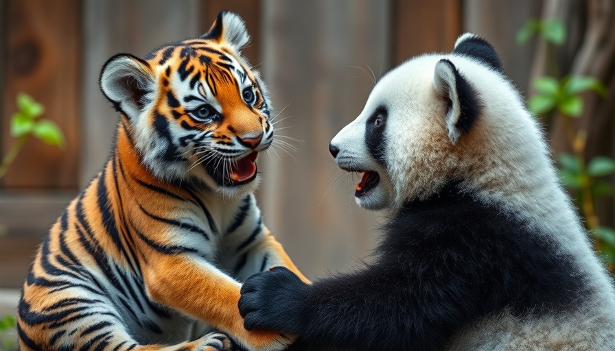 Adorable baby tiger and panda playing, perfect for funny animal videos for kids.
