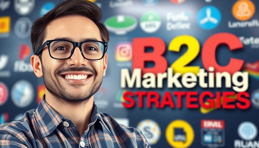 Promotional graphic on B2C marketing strategies with text and a smiling person.