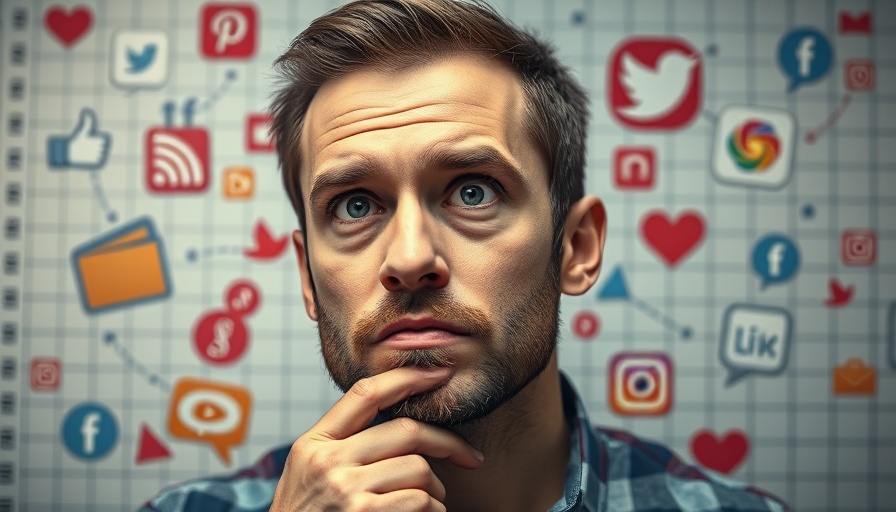 Man pondering short form video marketing with social media icons.