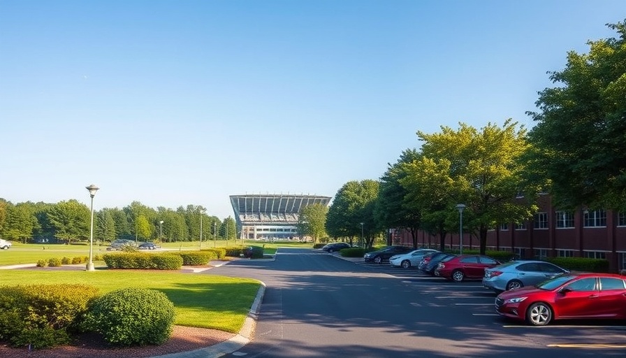 Ohio State Community Support image of a campus parking lot and stadium.