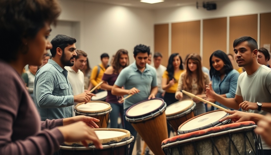 Ohio State Lima Healing Through Rhythm class in session, students drumming.