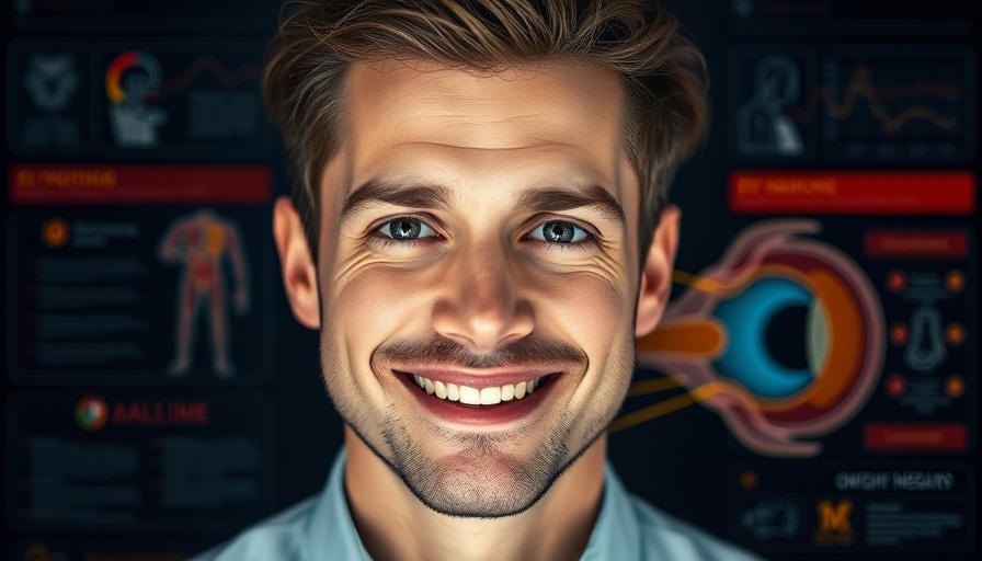 Confident professional with eye anatomy, superfoods for vision health.