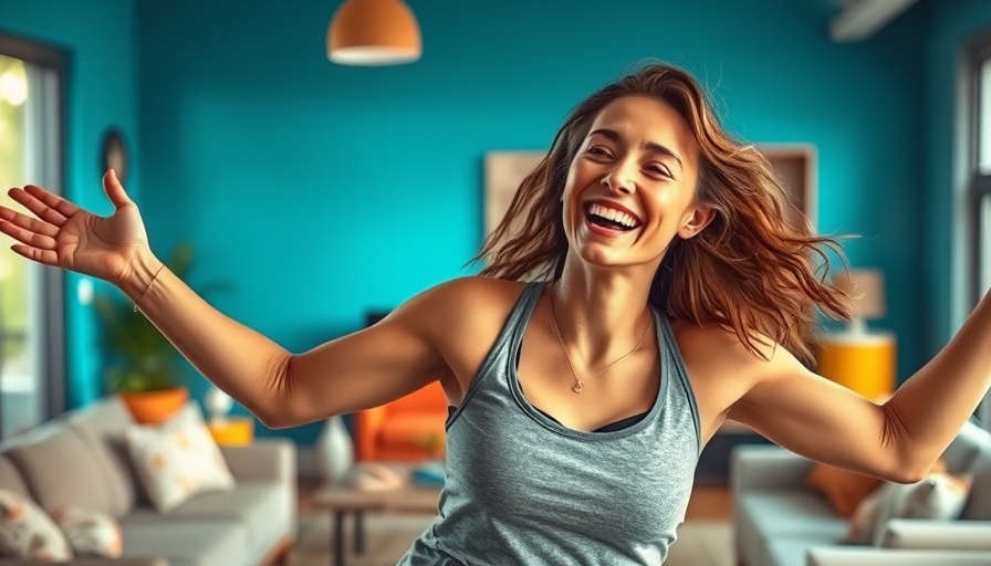 Active woman exudes food freedom and body confidence in a vibrant setting.