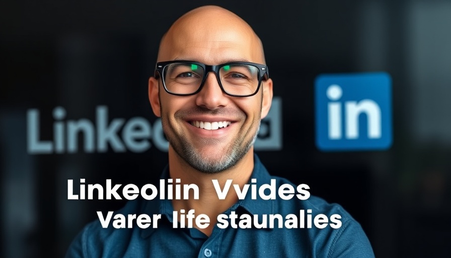 LinkedIn video marketing strategy with a smiling man and bold text.