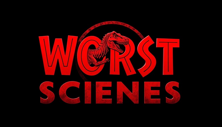 Graphic of the worst scenes in Jurassic Park and Jurassic World with dinosaur logo.