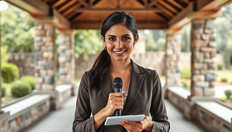 Female reporter delivering local Ohio news in scenic location