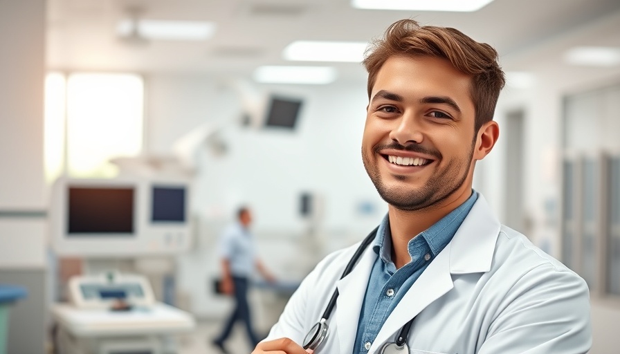 Young doctor illustrating sweating as a sign of early dementia.