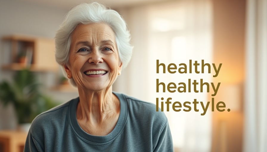 Senior woman promoting active lifestyle indoors, senior living inspiration.