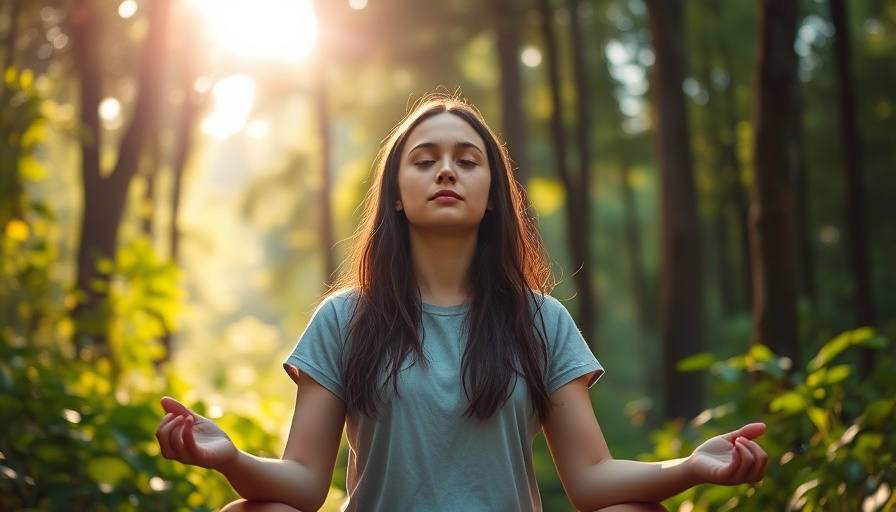 Holistic living meditation in a peaceful forest with sunlight streaming through.