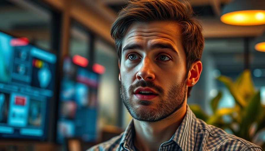 Man discussing digital content strategy in a modern office setting.