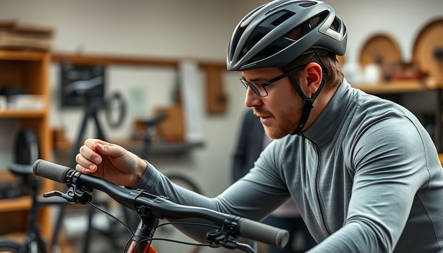 Cyclist discussing TT bar angle upgrade in workshop, detailed view.