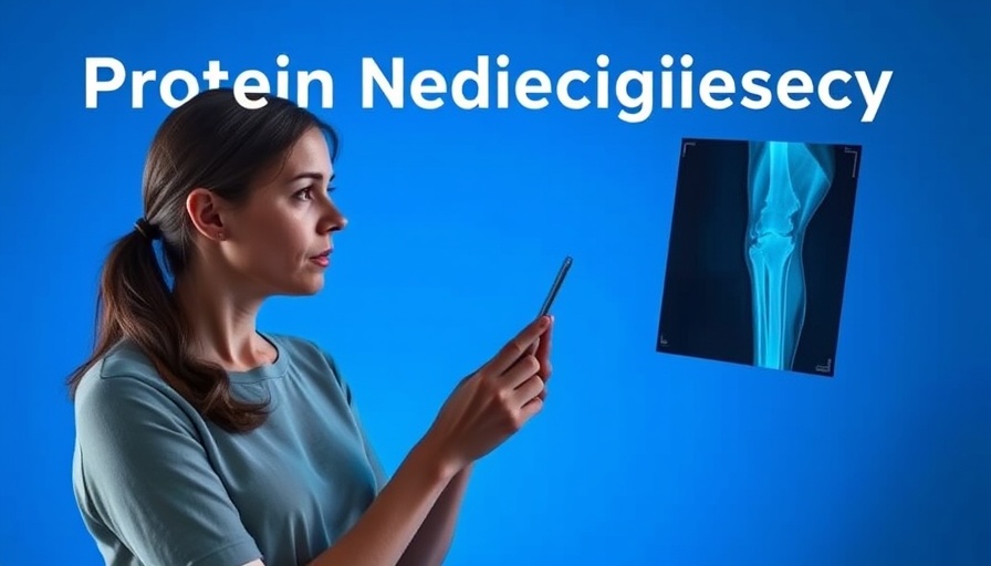 Concerned woman examining knee X-ray on protein deficiency.