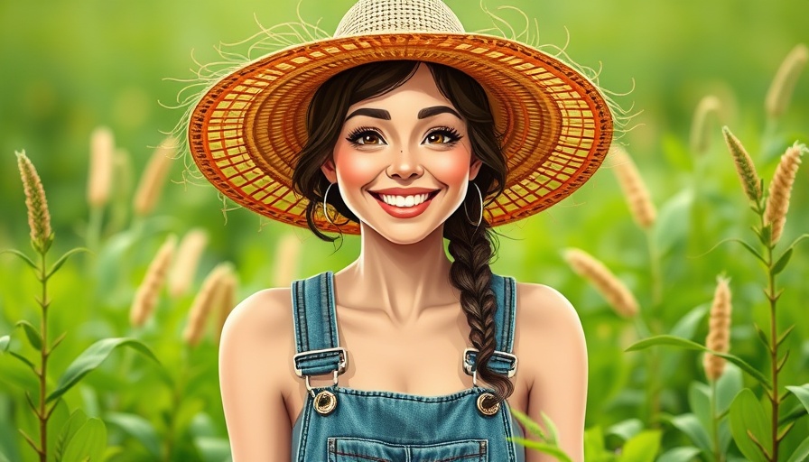 Biofuel sustainability concept with smiling woman in farming attire.