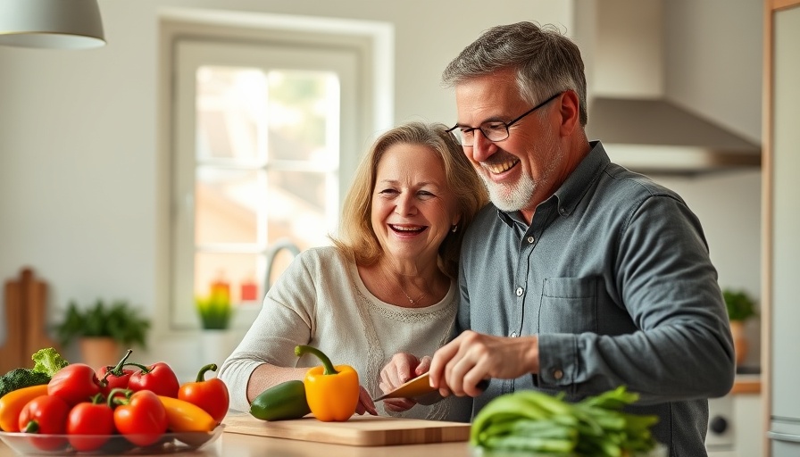 Mature couple preparing food to reduce your water footprint through smarter choices.