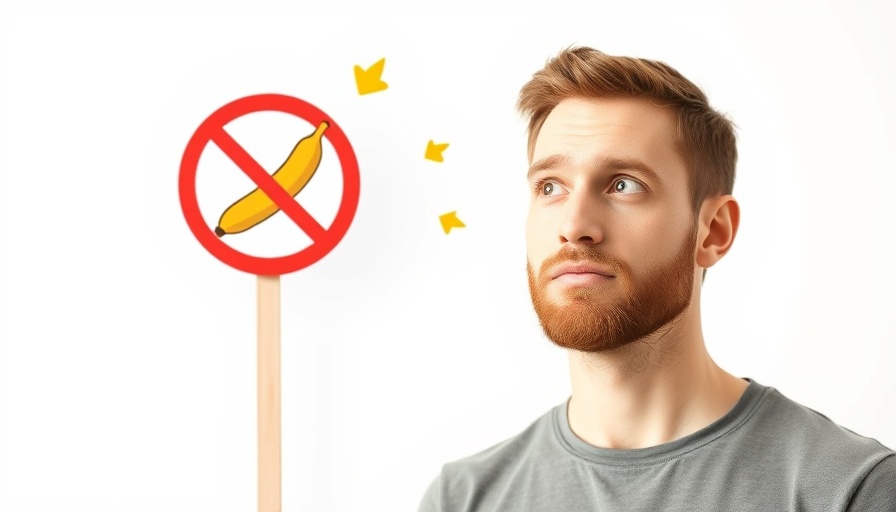 Man pondering a smoothie with no bananas sign