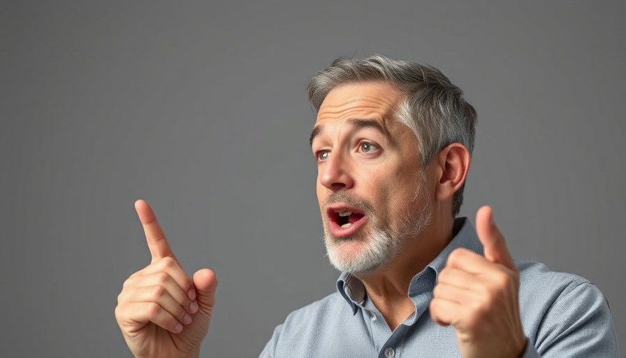 Middle-aged man discussing healthy life passionately.