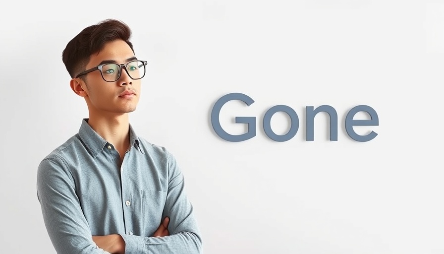 Young man next to Google GONE text, zero-click searches concept.