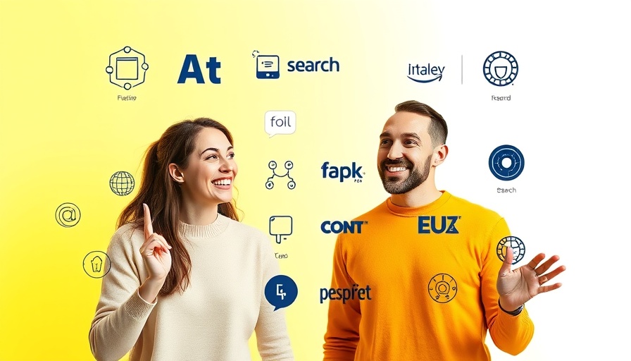 Importance of AI Search for Entrepreneurs with tech logos and two people.