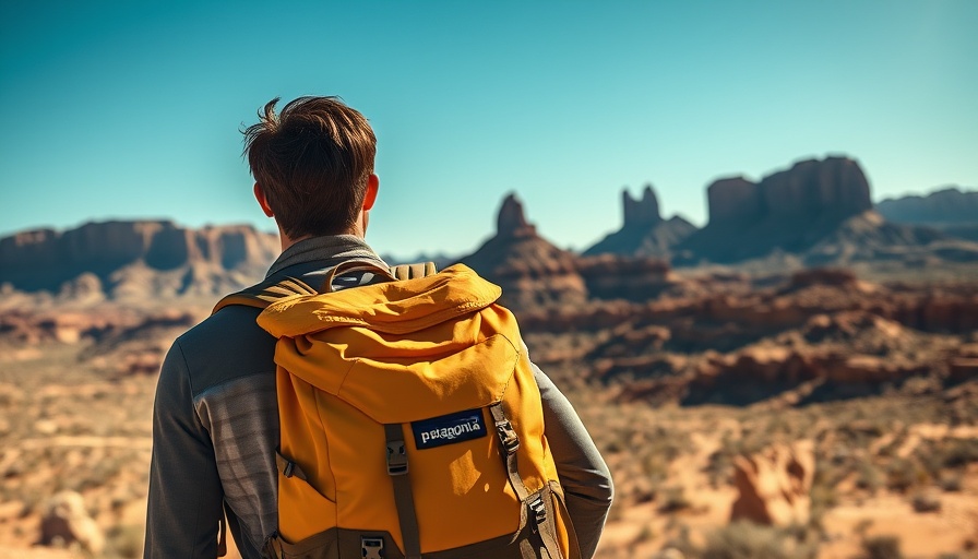 Hiker with Patagonia Terravia 28L Daypack overlooking desert.