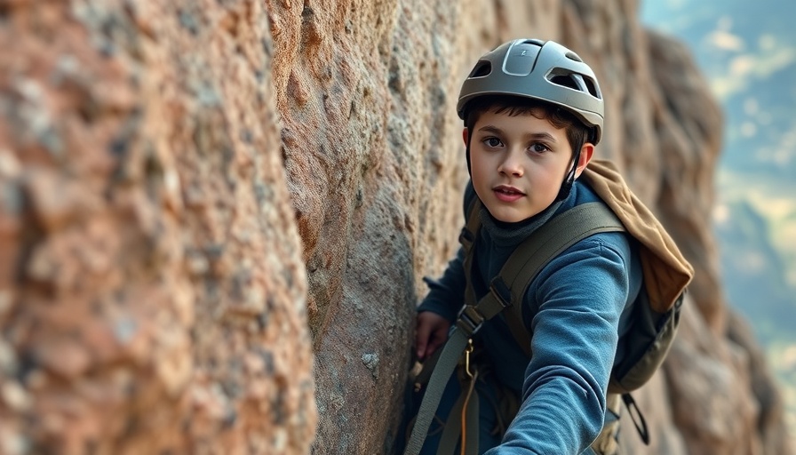 Youngest person to climb 5.14b, ascending a rugged cliff.