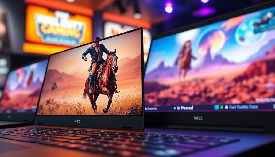 Laptops showcasing video games in a vibrant indoor setting.