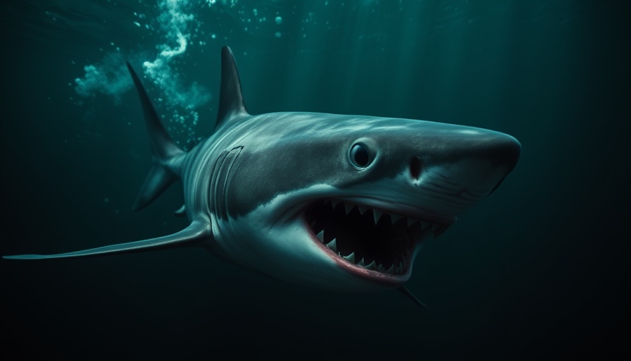 Fierce mako shark underwater in dark ocean, vivid colors. Mako shark fishing stories.