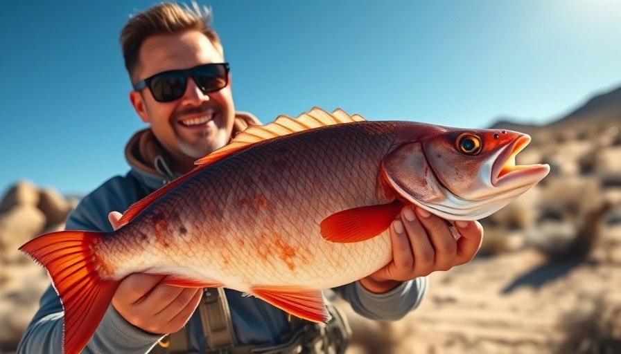 Man with a Redear Sunfish in Arizona desert landscape.