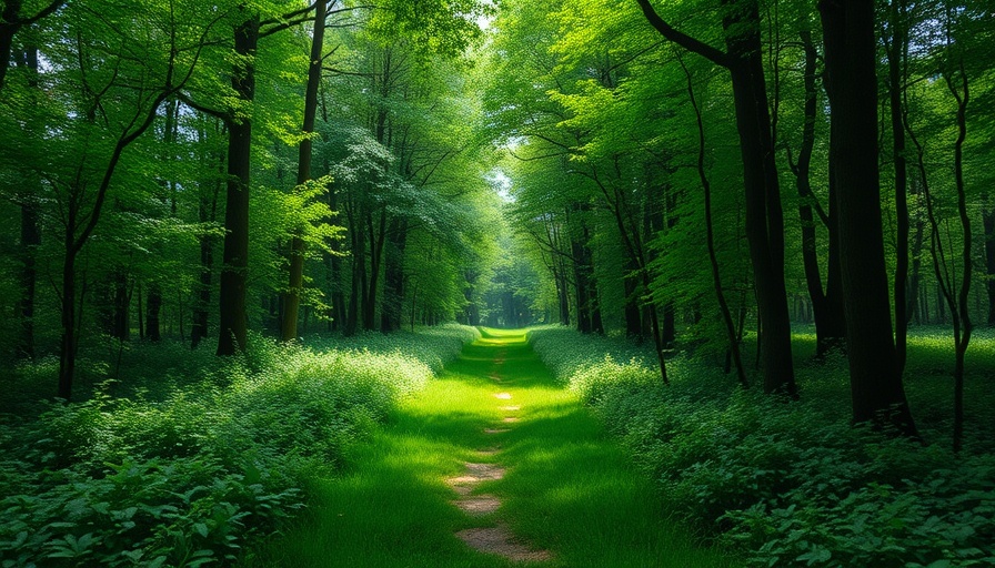 Lush forest pathway suggesting sustainability coordinator hire focus.