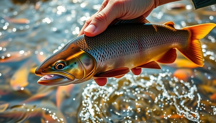 Hand lifting trout from river during Kansas trout season.
