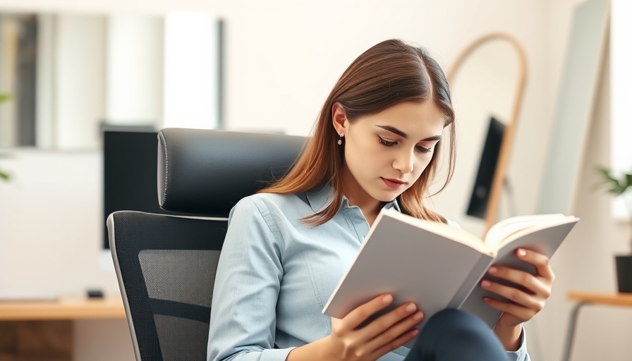 Posture and neck weight demonstration with a young woman reading.