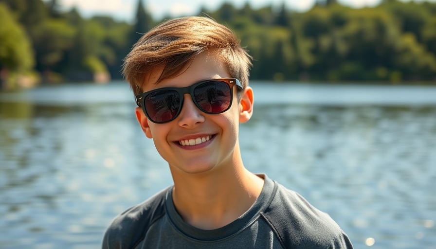 Teen wearing Costa Schoolie sunglasses by a lake.