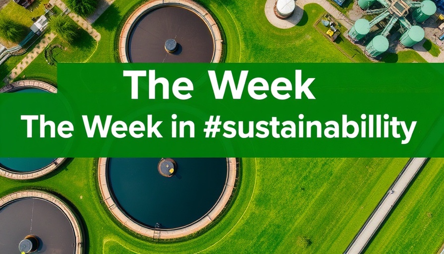 Wastewater treatment facility with sustainability theme and ICJ Ruling on Climate Change hashtag.