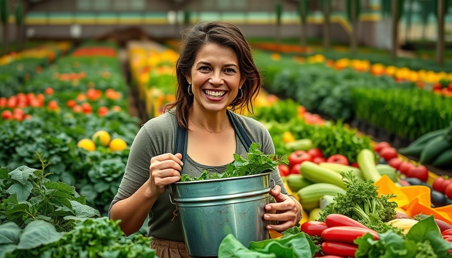 Cheerful woman with a bucket in animal-powered plowing graphic.