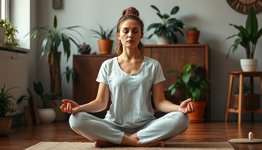Woman meditating on chakra energy flow indoors, serene setting.