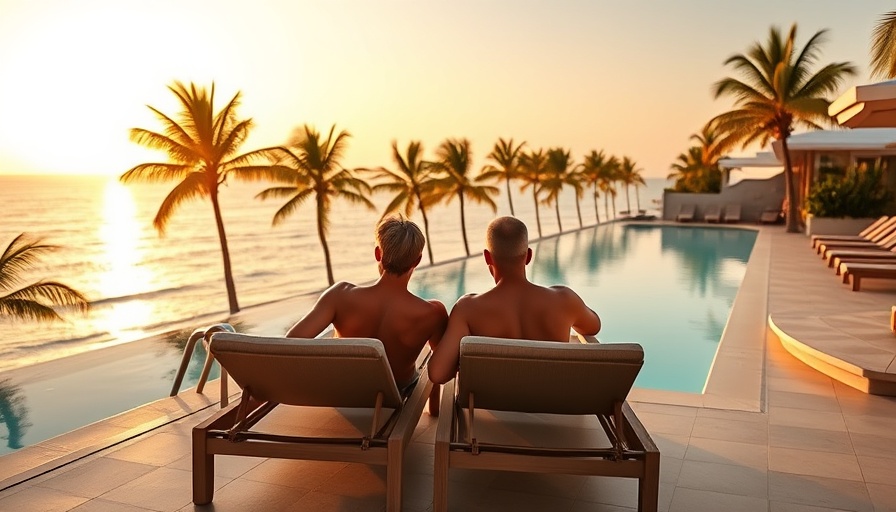 Couple relaxing by the pool at sunset, ALG Vacations Sale.