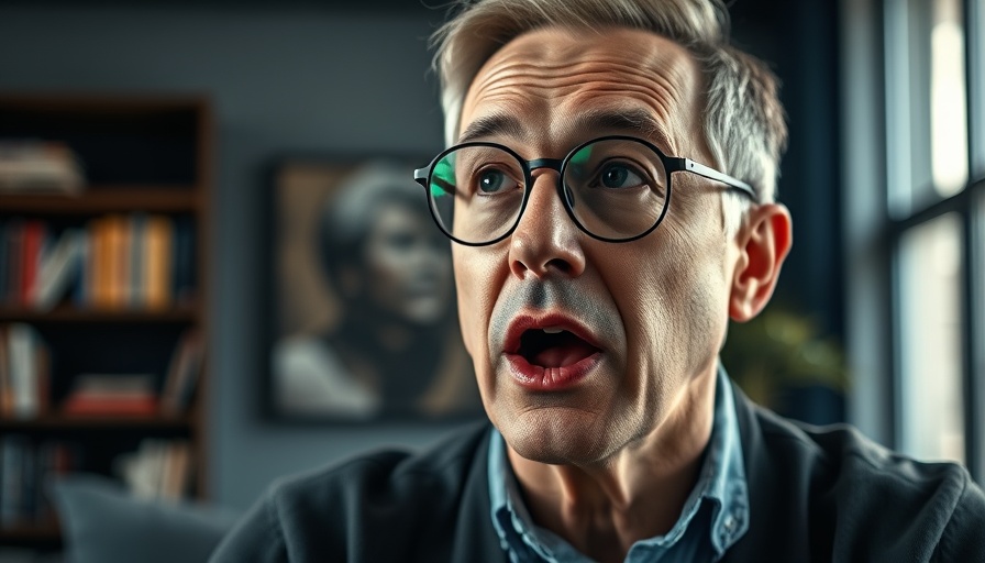 Energetic middle-aged man speaking in a modern living room.