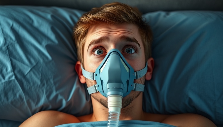 Shocked young man using CPAP mask, highlighting common CPAP mistakes.