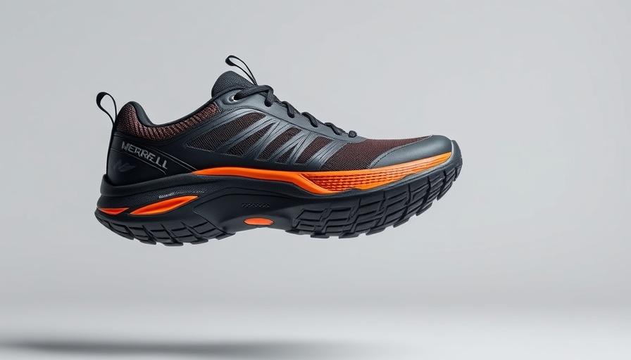 Merrell SpeedArc Surge hiking shoes in black and orange.