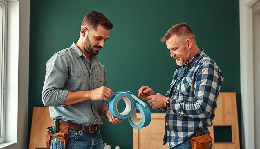 Collaboration scene with duct tape and tools, repair or replace appliances environment.