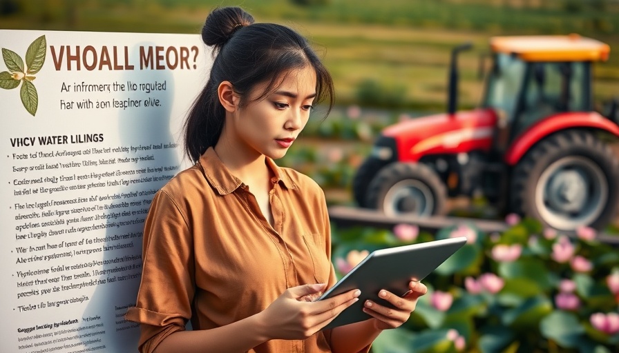 Woman holding tablet on an agriculture banner about best lilies for water garden.